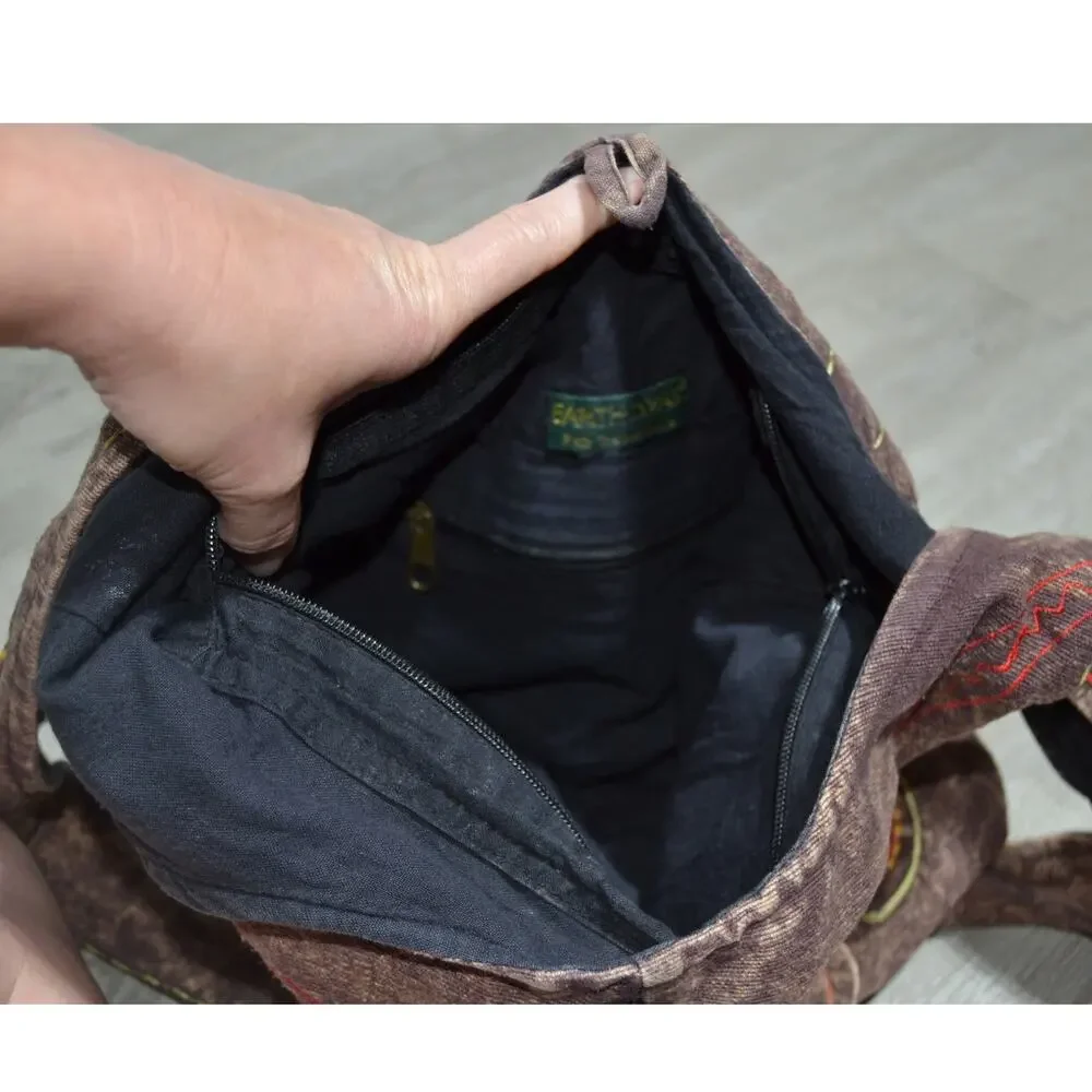 Earth Diva Brown with Embroidery Hobo Crossbody Bag